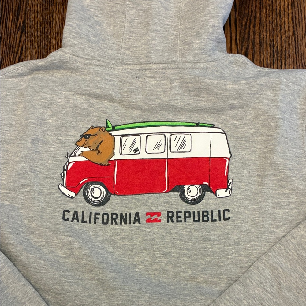 Billabong California Republic Heather Gray Hoodie, great condition, size Large